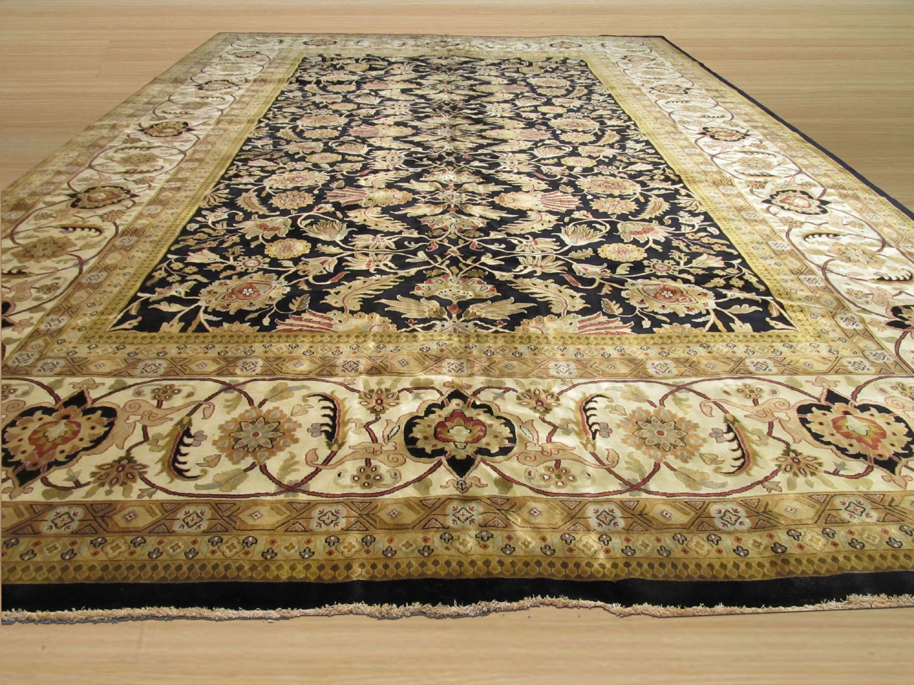 EORC Hand-knotted New Zealand Wool Black Traditional Oriental Sarouk Rug
