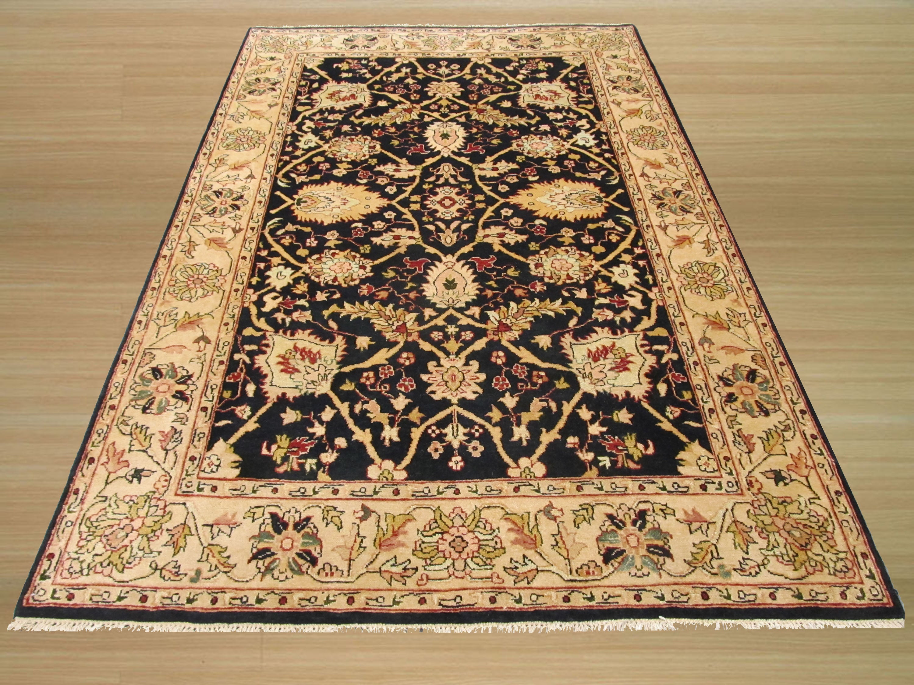 EORC Hand-knotted Wool & Silk Brown Traditional Oriental Flower Jaipur Rug