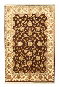 EORC Hand-knotted Wool & Silk Brown Traditional Oriental Flower Jaipur Rug