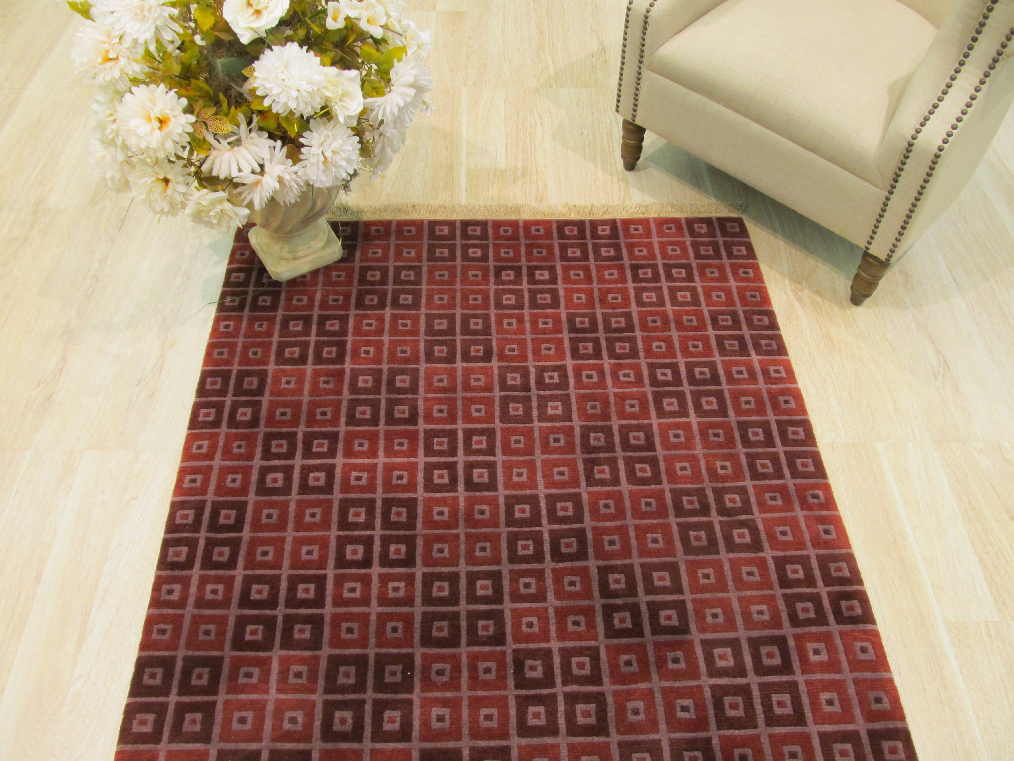 EORC Hand-knotted Wool Red Contemporary Abstract Nepalese Rug