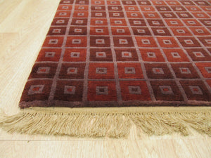 EORC Hand-knotted Wool Red Contemporary Abstract Nepalese Rug