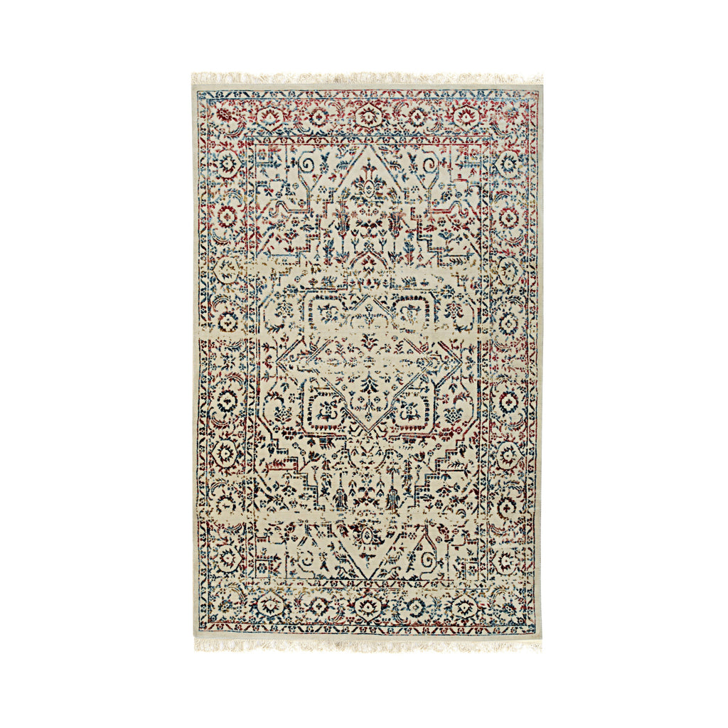EORC Ivory/Multi Hand Crafted Wool & Viscose Hand Crafted Rug