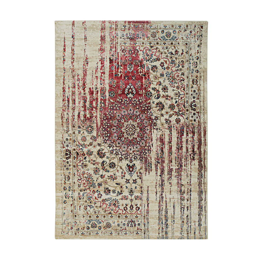 EORC Ivory/Red Hand Crafted Wool & Viscose Hand Crafted Rug