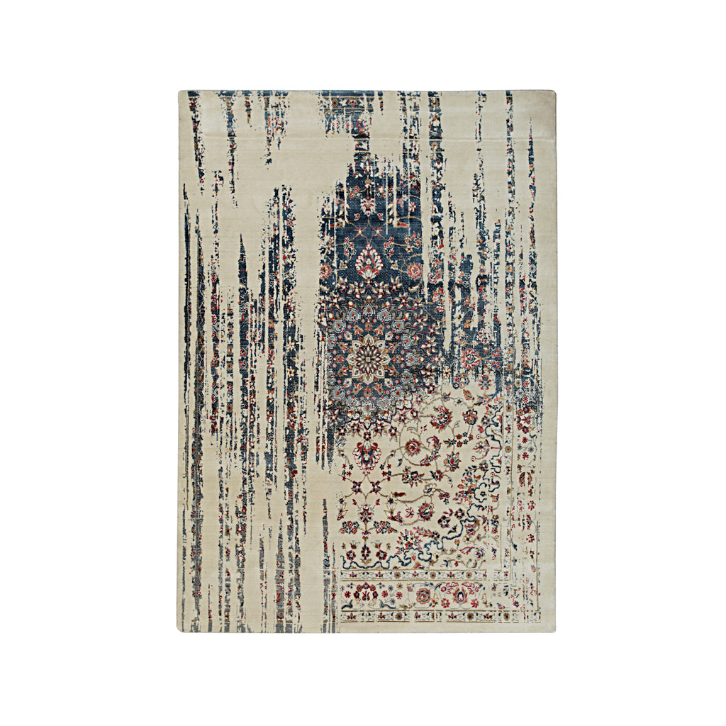 EORC Ivory/Dark Teal Hand Crafted Wool & Viscose Hand Crafted Rug