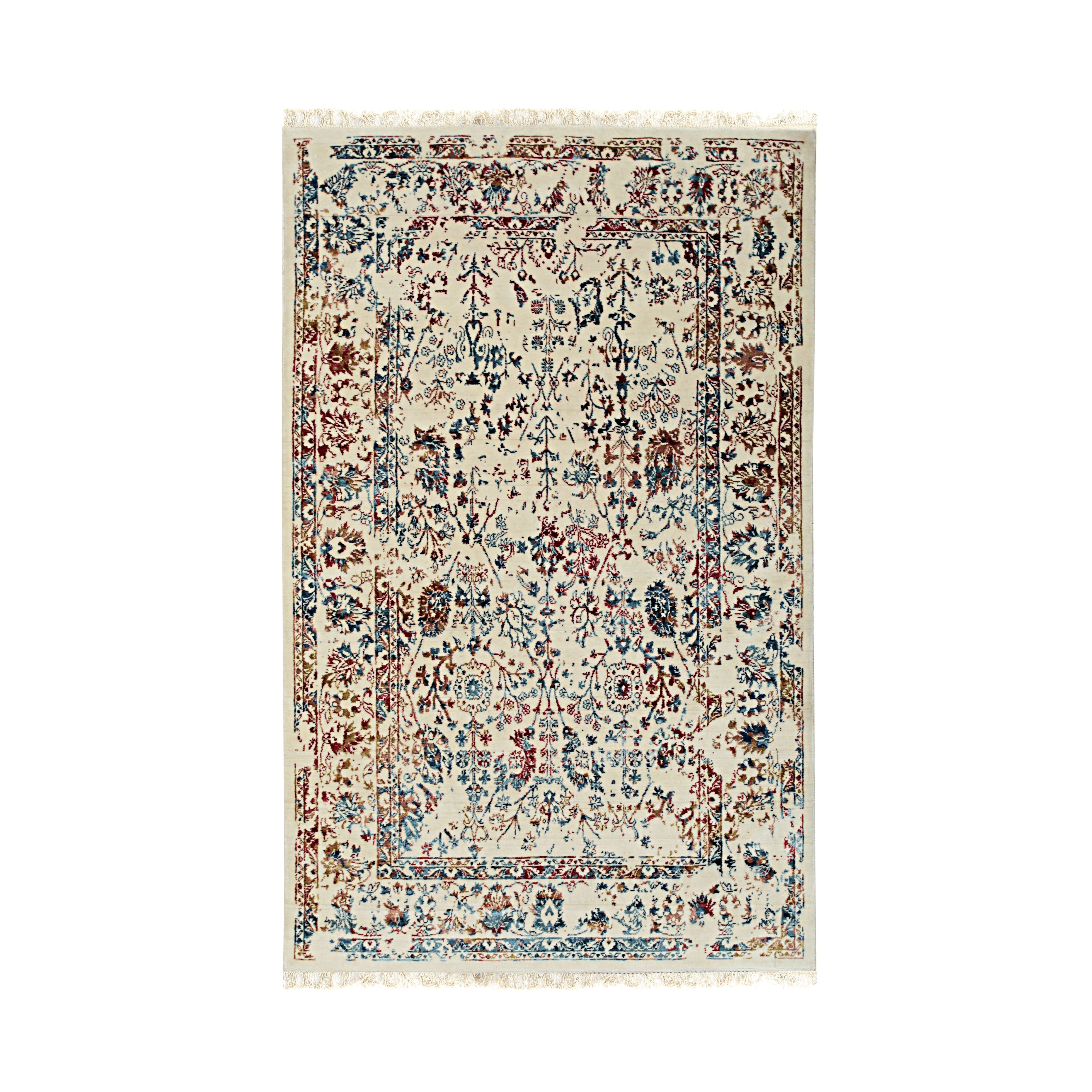EORC Ivory/Multi Hand Crafted Wool & Viscose Hand Crafted Rug