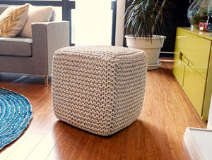 Anji Mountain Ivory Jute Square Pouf