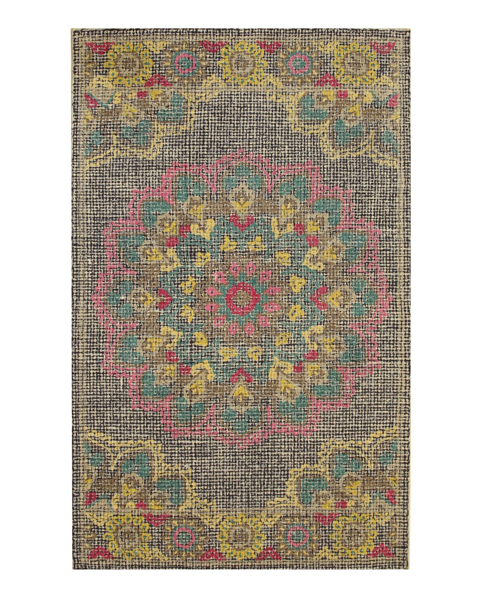EORC Pink Hand-Tufted Wool Bohemian Medallion Rug
