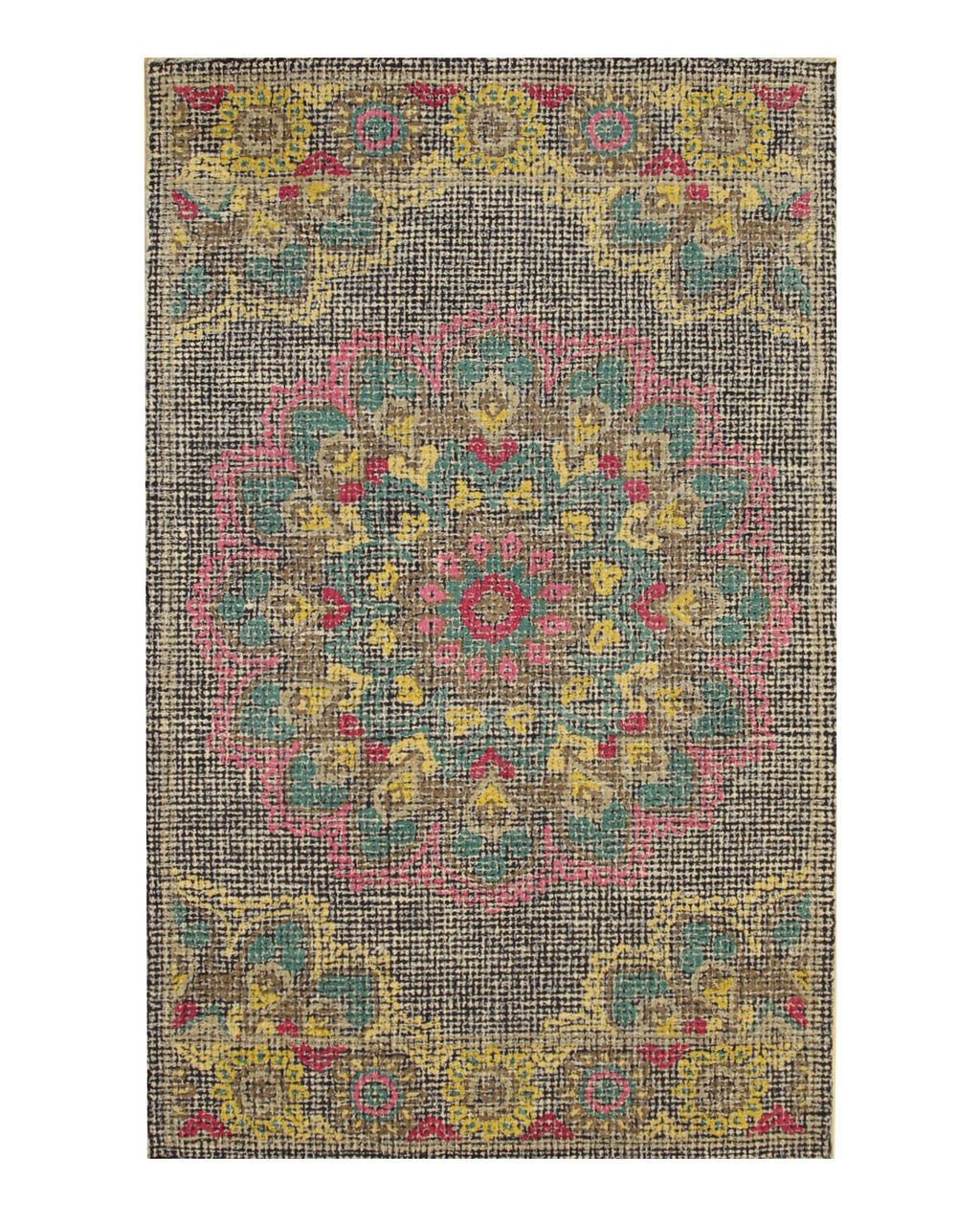 EORC Pink Hand-Tufted Wool Bohemian Medallion Rug