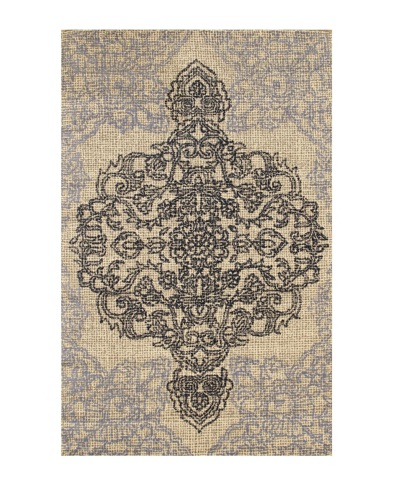EORC Ivory Hand-Tufted Wool Bohemian Medallion Rug