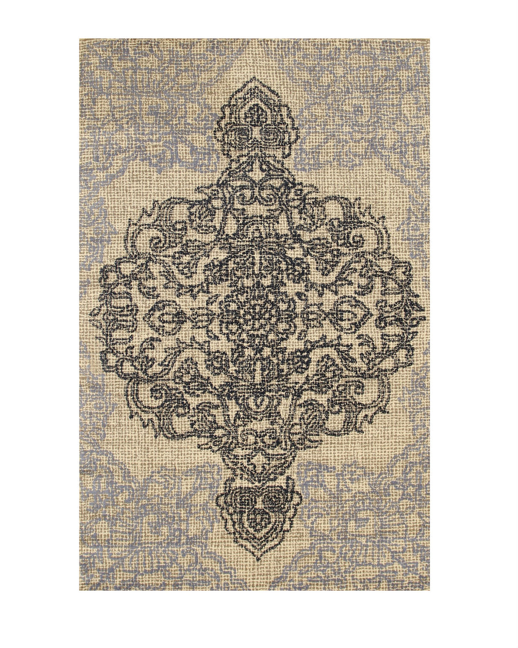 EORC Ivory Hand-Tufted Wool Bohemian Medallion Rug