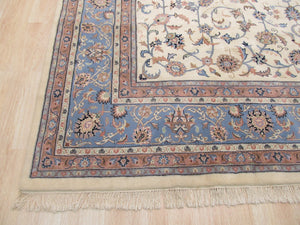 EORC Hand-knotted Wool Ivory Traditional Oriental Kashan Rug