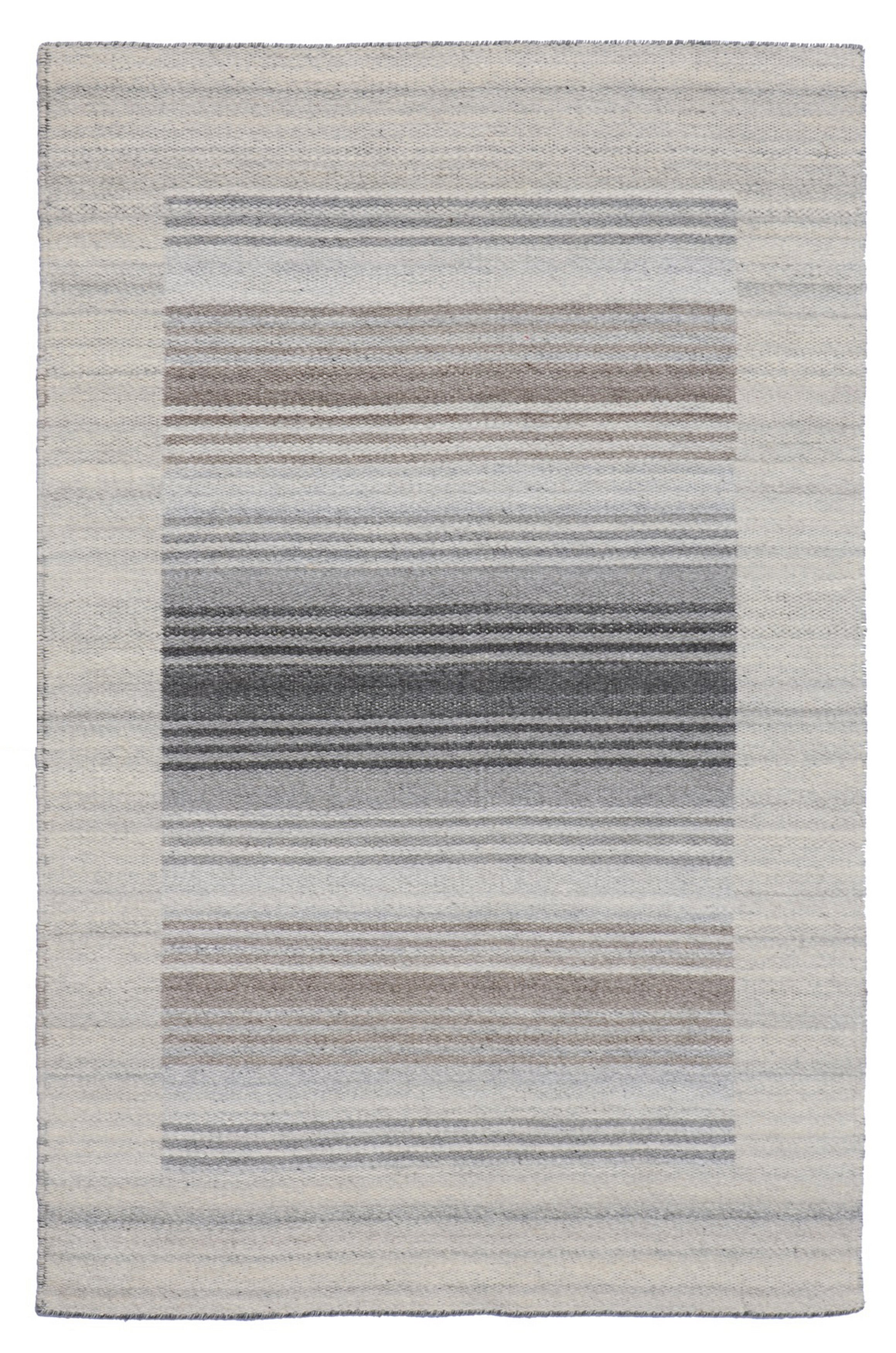 EORC Gray Hand Woven Wool And Viscose Reversible Flat Weave Durry Rug