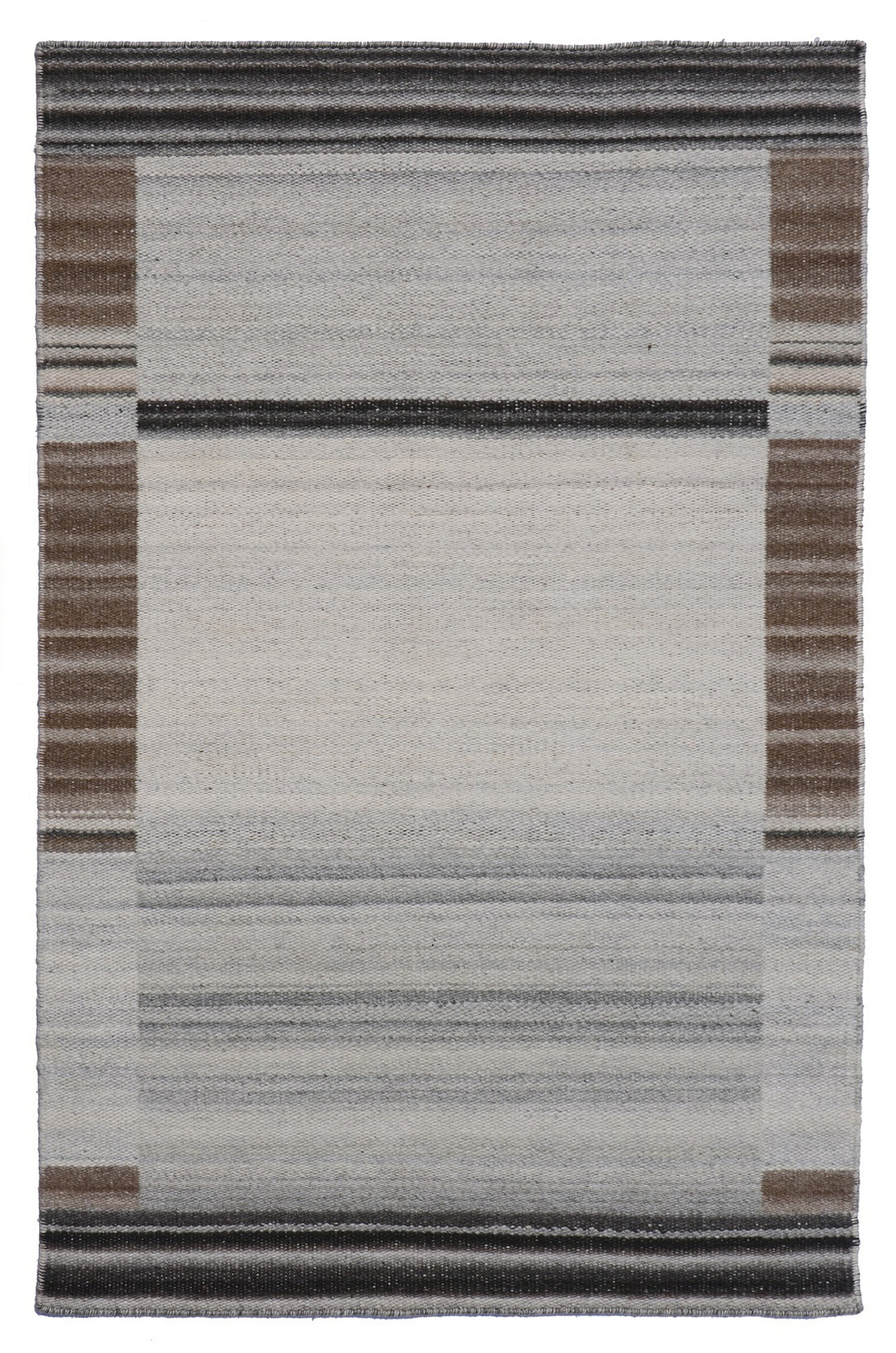 EORC Brown Hand Woven Wool And Viscose Reversible Flat Weave Durry Rug