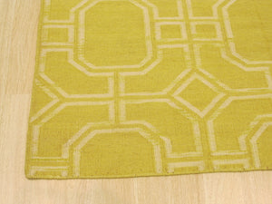 EORC Handmade Wool Gold Transitional Geometric Reversible Modern Moroccan Kilim Rug