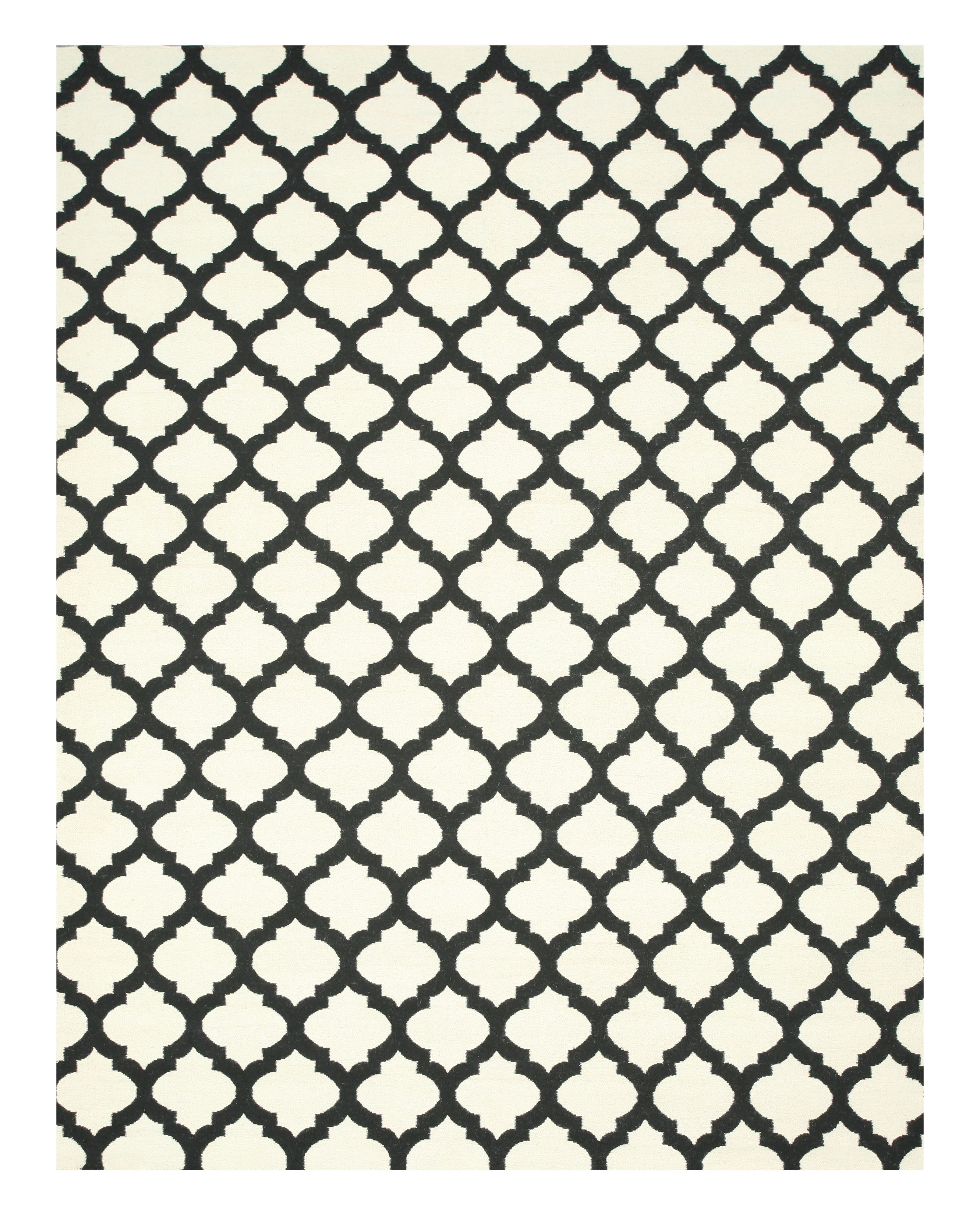 EORC Handmade Wool Black Transitional Trellis Reversible Modern Moroccan Kilim Rug
