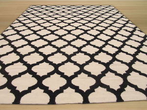 EORC Handmade Wool Black Transitional Trellis Reversible Modern Moroccan Kilim Rug