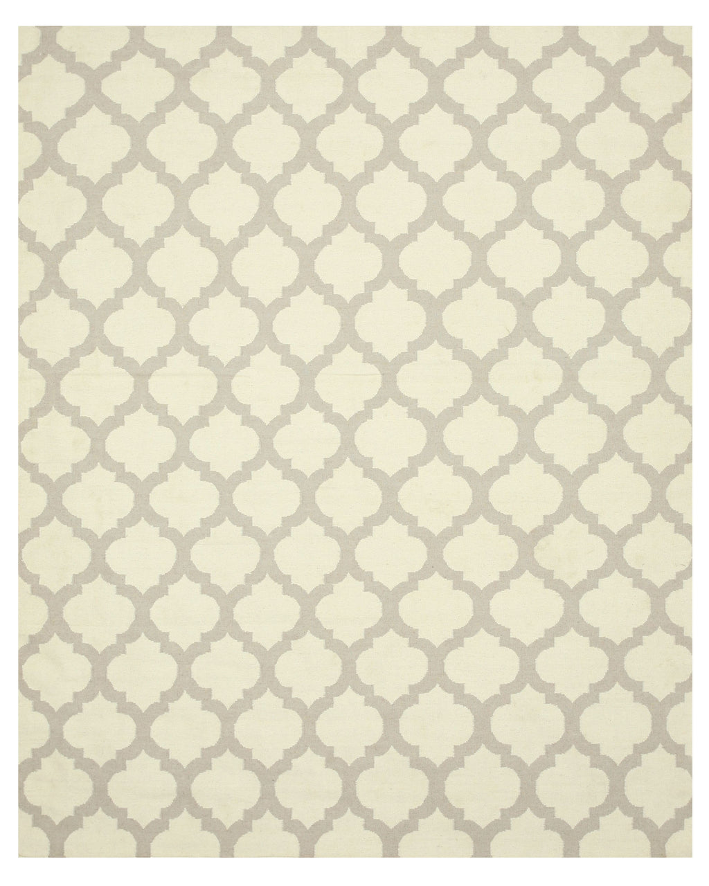 EORC Handmade Wool Ivory Transitional Trellis Reversible Modern Moroccan Kilim Rug