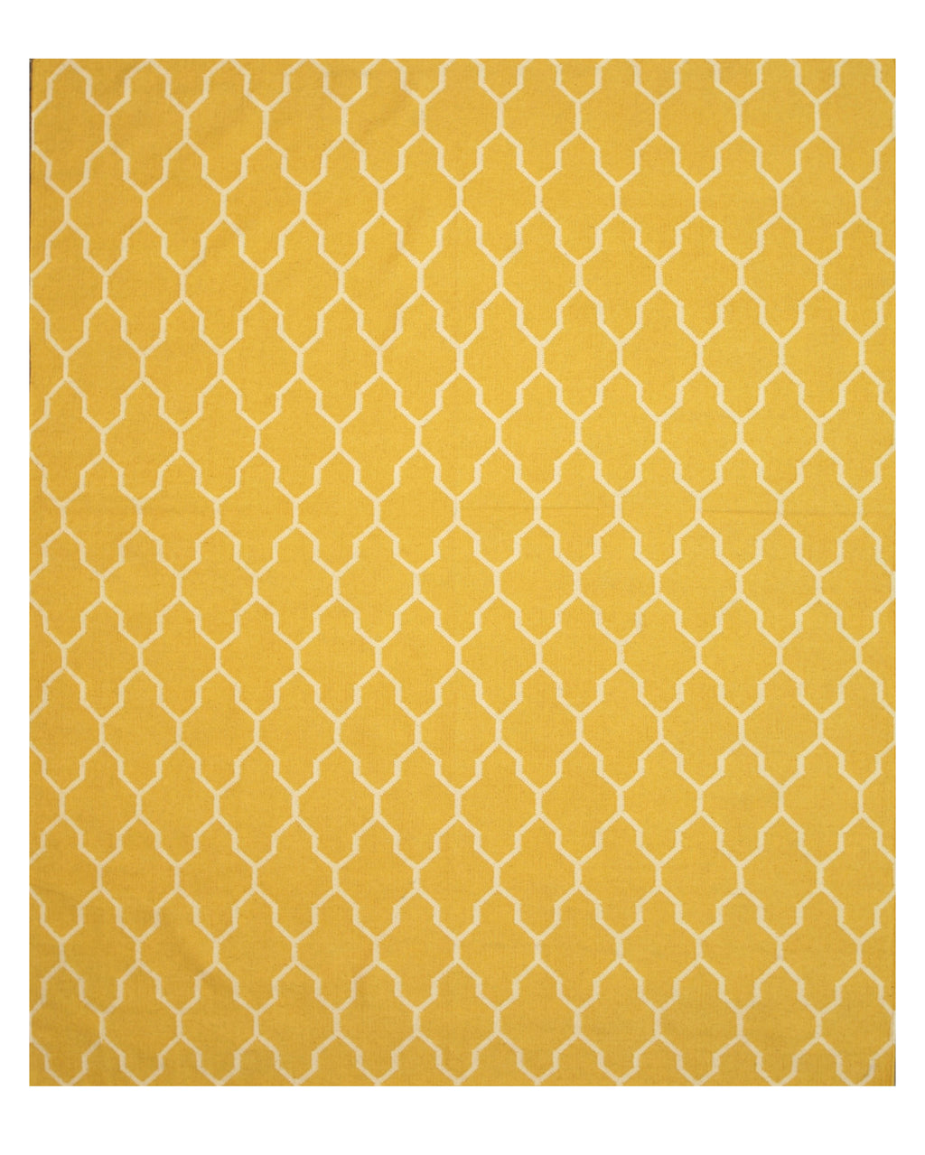 EORC Handmade Wool Yellow Transitional Trellis Reversible Modern Moroccan Kilim Rug