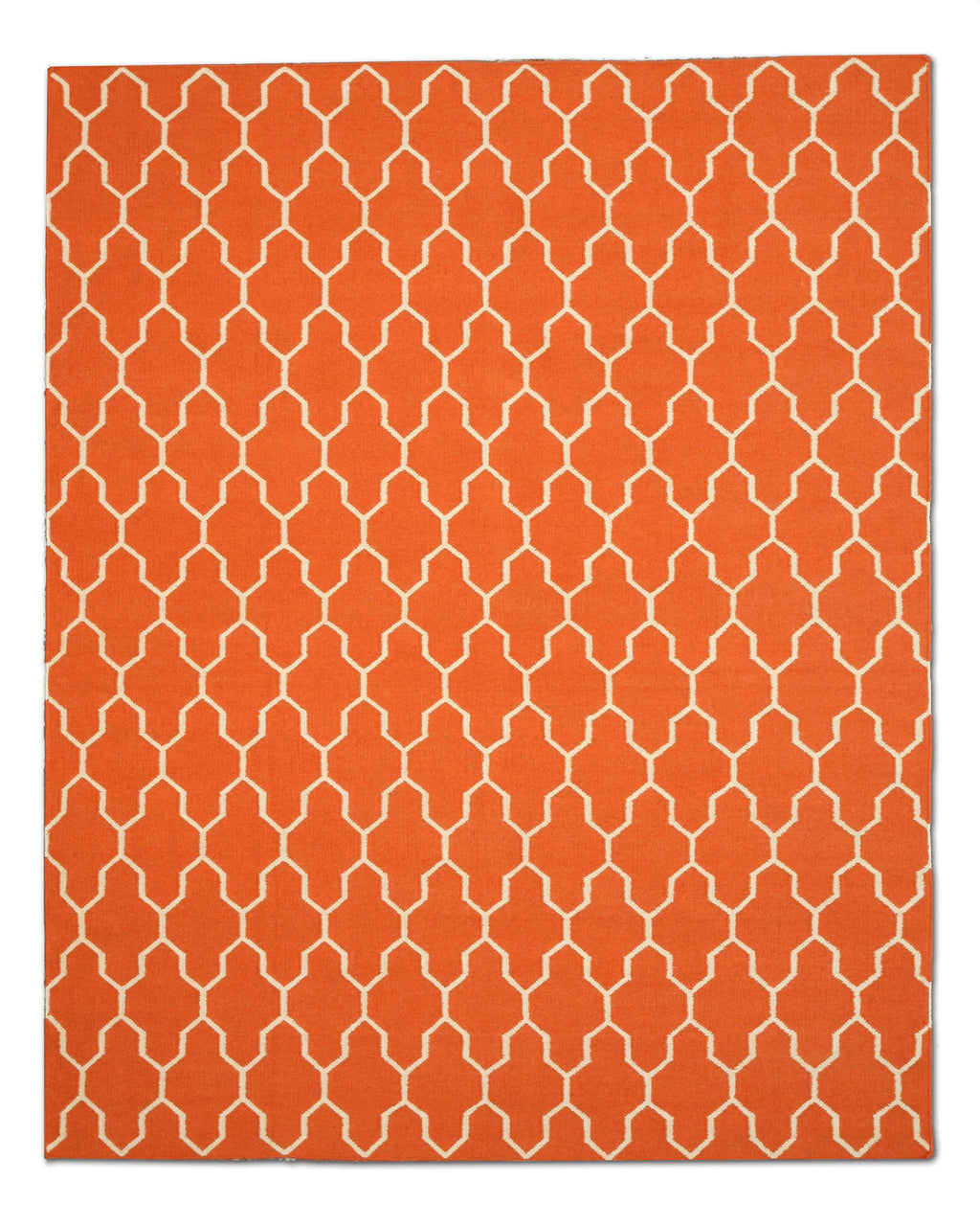 EORC Handmade Wool Orange Transitional Trellis Reversible Modern Moroccan Kilim Rug