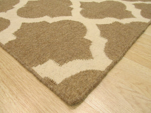 EORC Handmade Wool Brown Contemporary Trellis Flatweave Revesible Moroccan Rug
