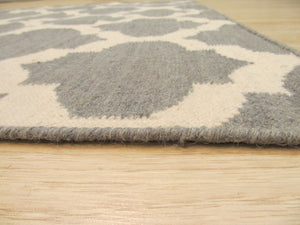 EORC Handmade Wool Gray Contemporary Trellis Flatweave Revesible Moroccan Rug