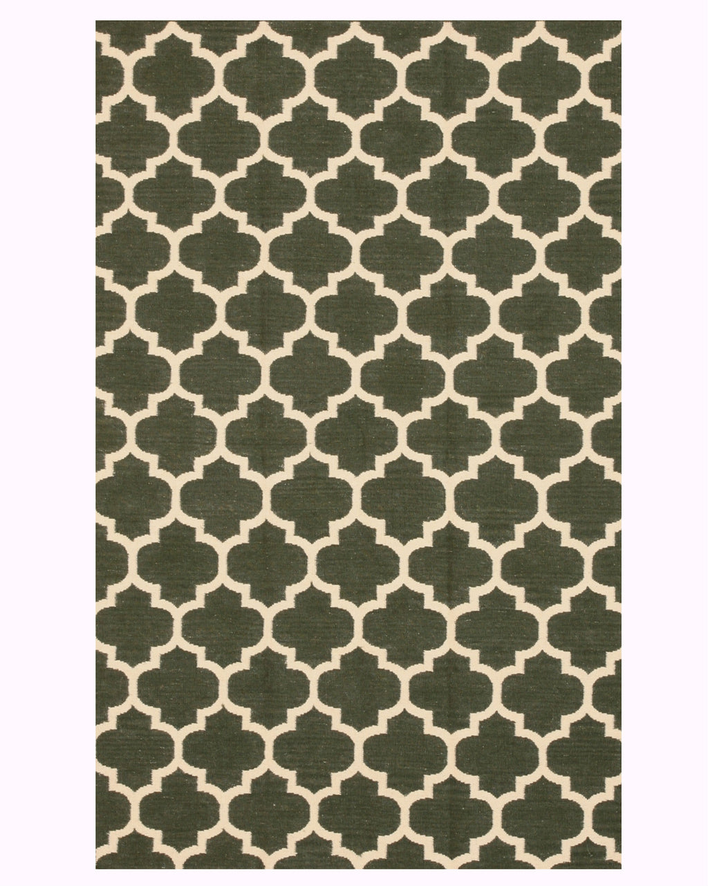 EORC Handmade Wool Green Contemporary Trellis Flatweave Revesible Moroccan Rug