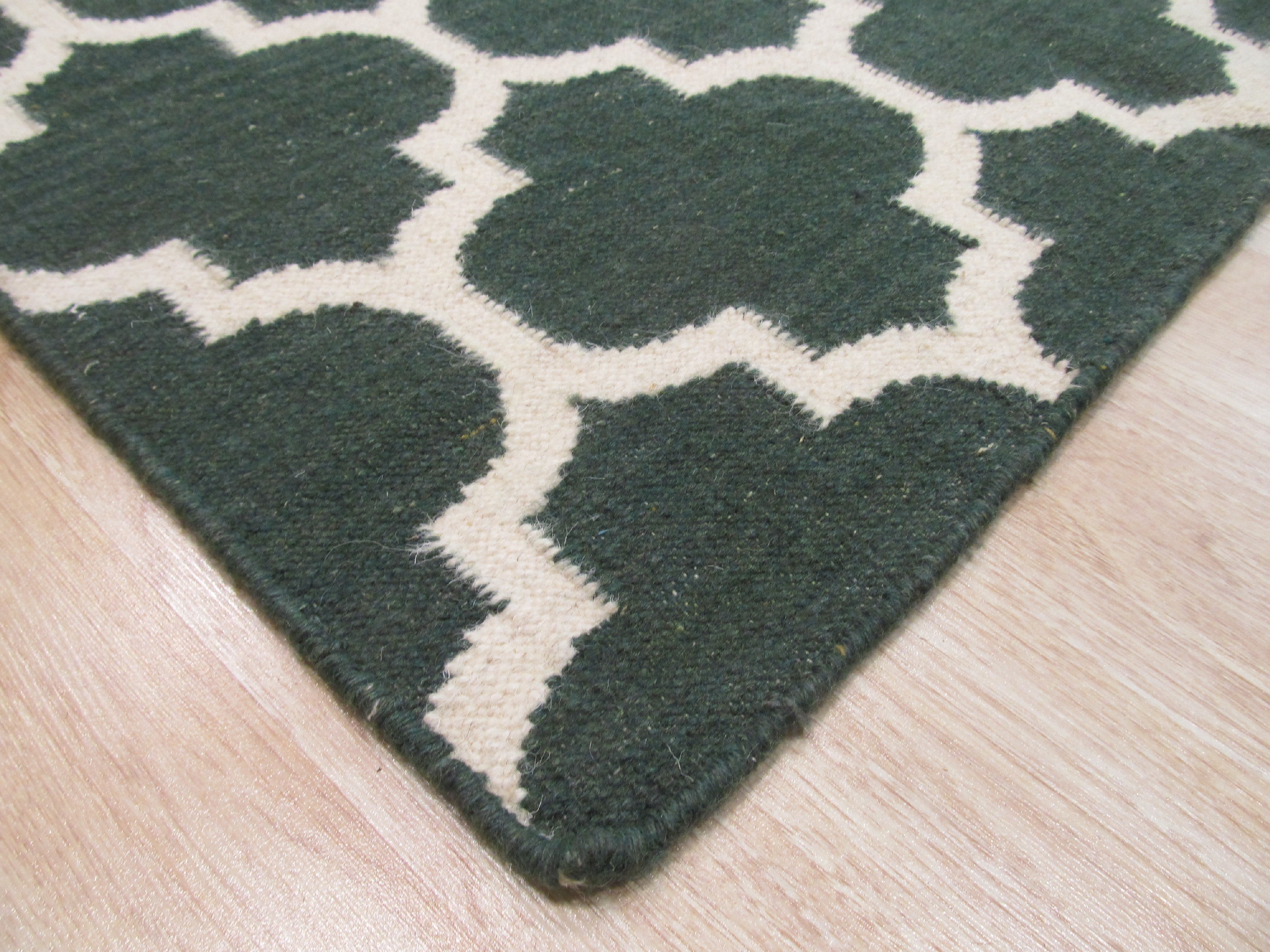 EORC Handmade Wool Green Contemporary Trellis Flatweave Revesible Moroccan Rug