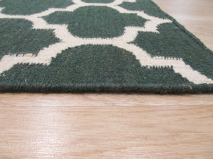 EORC Handmade Wool Green Contemporary Trellis Flatweave Revesible Moroccan Rug
