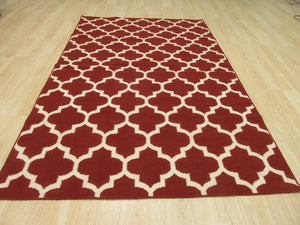 EORC Handmade Wool Red Contemporary Trellis Flatweave Revesible Moroccan Rug