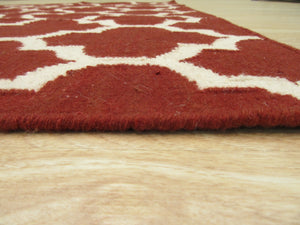 EORC Handmade Wool Red Contemporary Trellis Flatweave Revesible Moroccan Rug