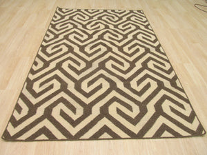 EORC Handmade Wool Brown Contemporary Geometric Flatweave Revesible Casba Rug