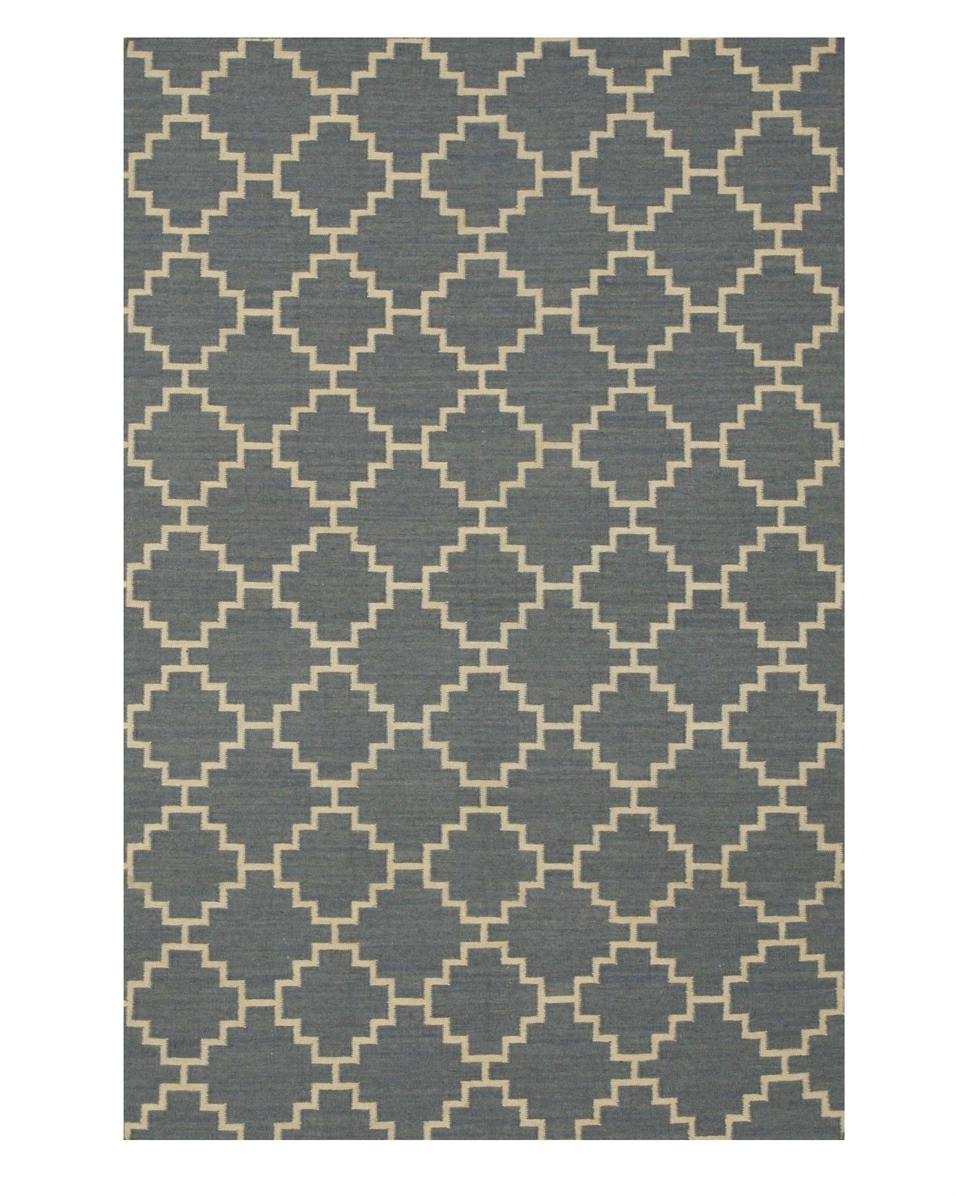 EORC Handmade Wool Blue Contemporary Trellis Flatweave Revesible Moroccan Rug