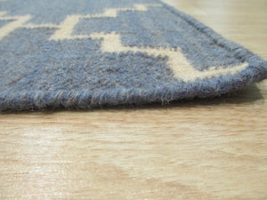 EORC Handmade Wool Blue Contemporary Trellis Flatweave Revesible Moroccan Rug