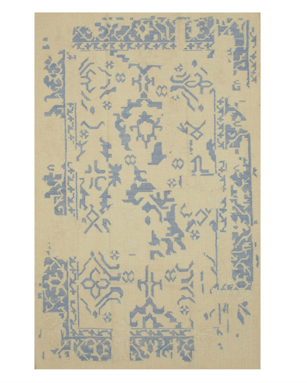 EORC Handmade Wool Ivory Contemporary Geometric Flatweave Revesible Erased Rug