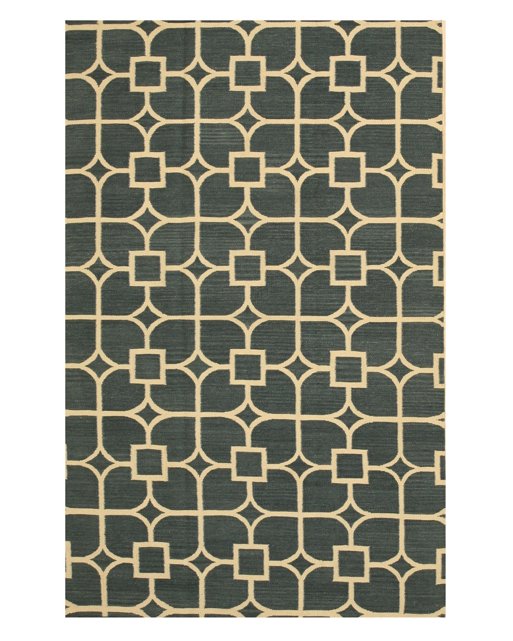 EORC Handmade Wool Blue Contemporary Trellis Flatweave Revesible Dalton Rug