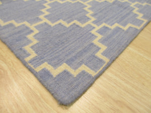 EORC Handmade Wool Blue Contemporary Trellis Flatweave Revesible Moroccan Rug