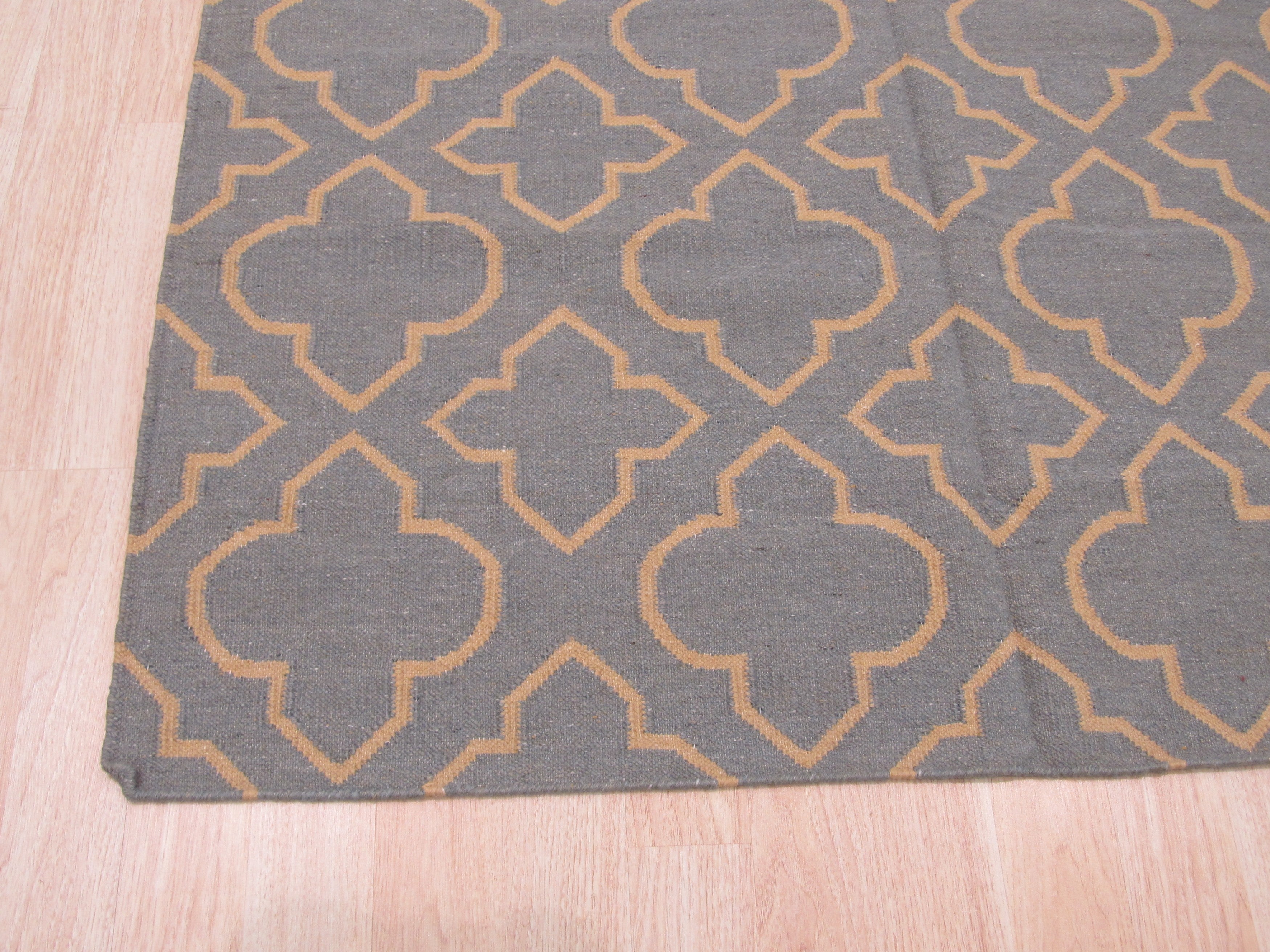 EORC Handmade Wool Blue Transitional Geometric Reversible Modern Moroccan Kilim Rug