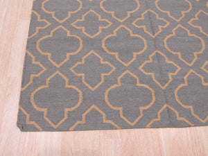 EORC Handmade Wool Blue Transitional Geometric Reversible Modern Moroccan Kilim Rug