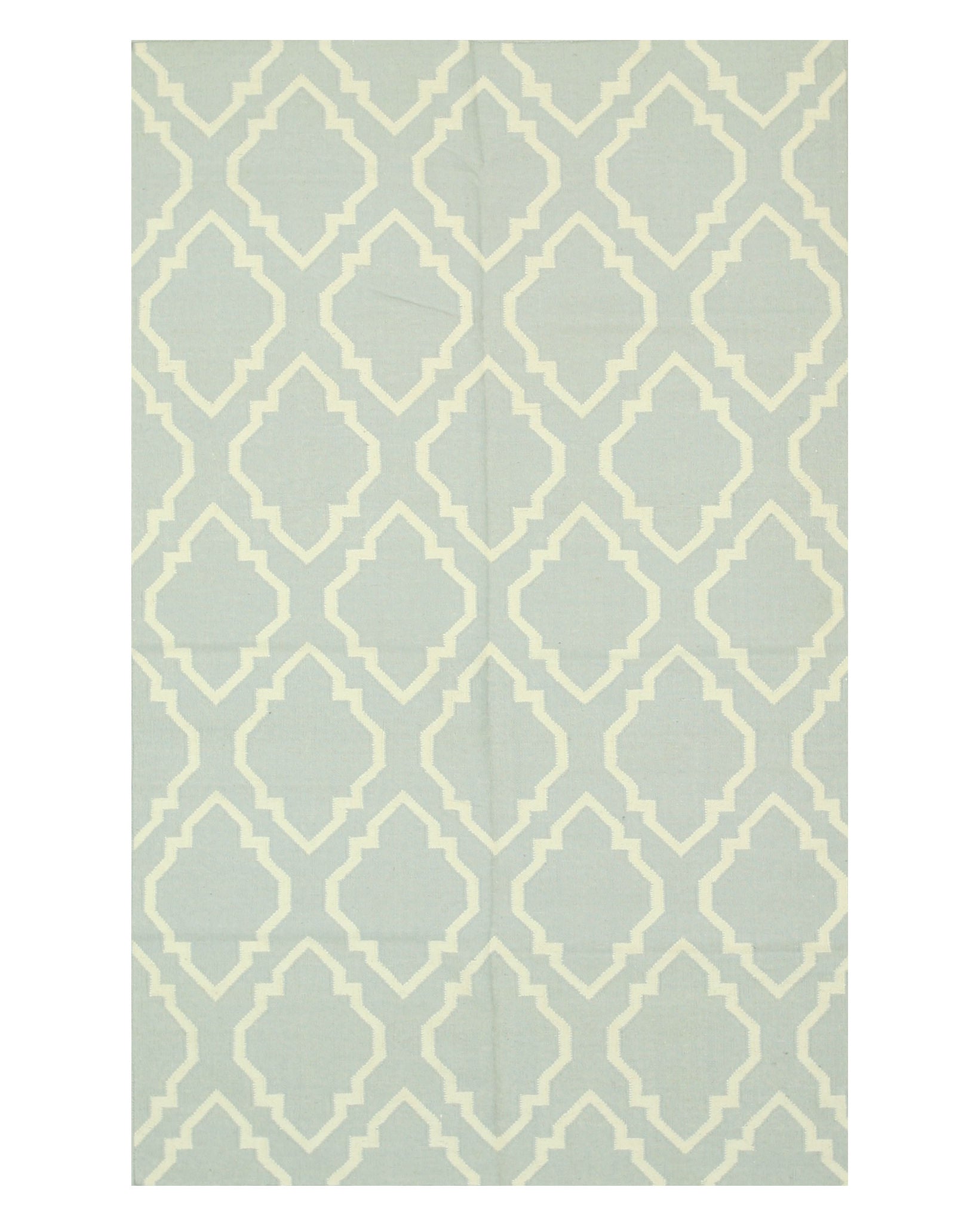 EORC Handmade Wool Blue Transitional Geometric Reversible Modern Moroccan Kilim Rug