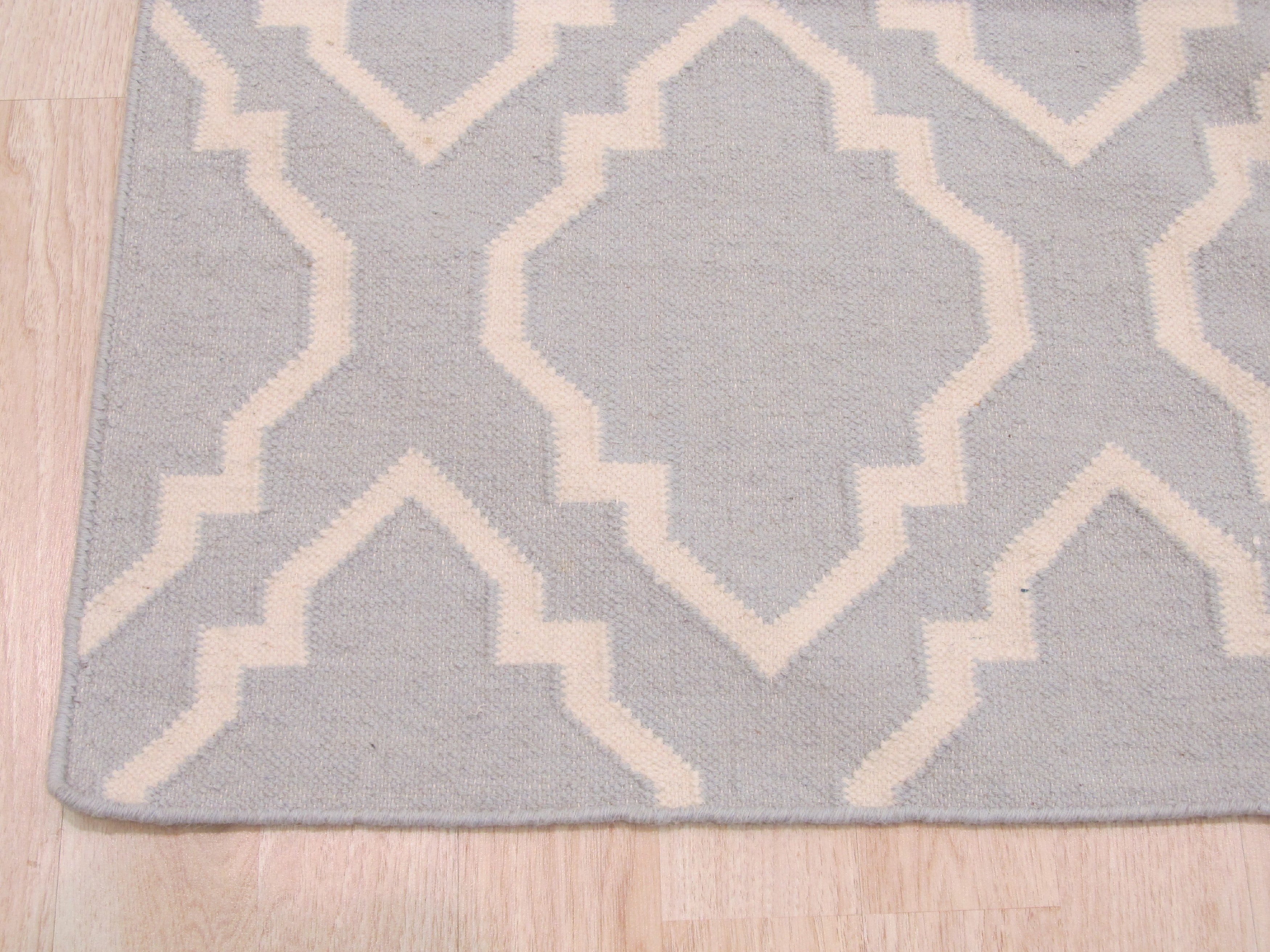 EORC Handmade Wool Blue Transitional Geometric Reversible Modern Moroccan Kilim Rug