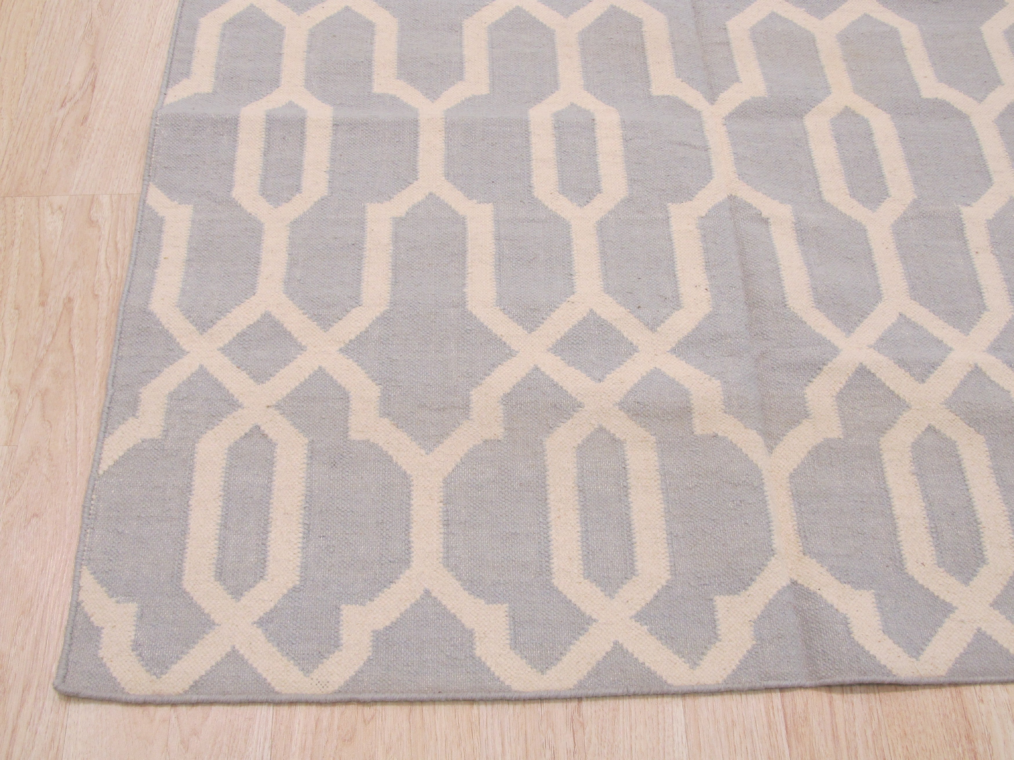 EORC Handmade Wool Blue Transitional Geometric Reversible Modern Moroccan Kilim Rug