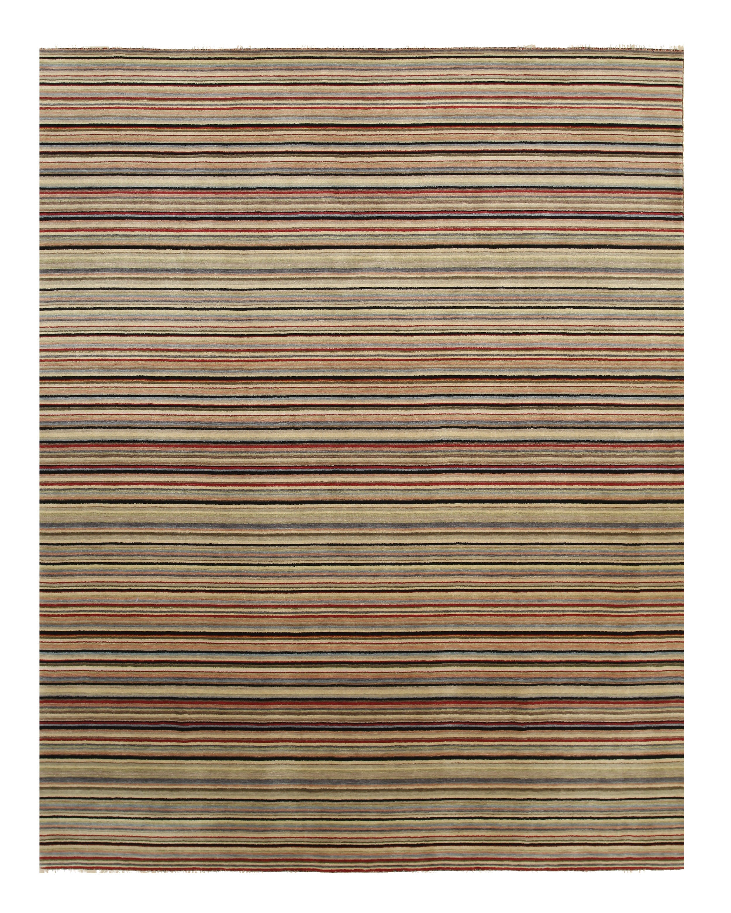 EORC Black/Red Handmade Wool Striped Rug