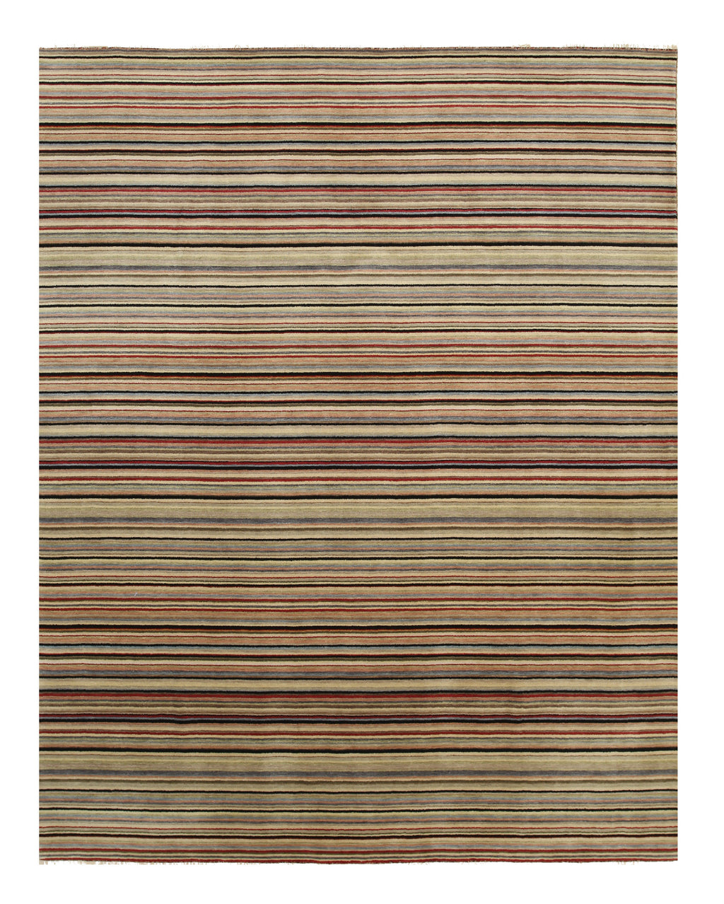 EORC Black/Red Handmade Wool Striped Rug