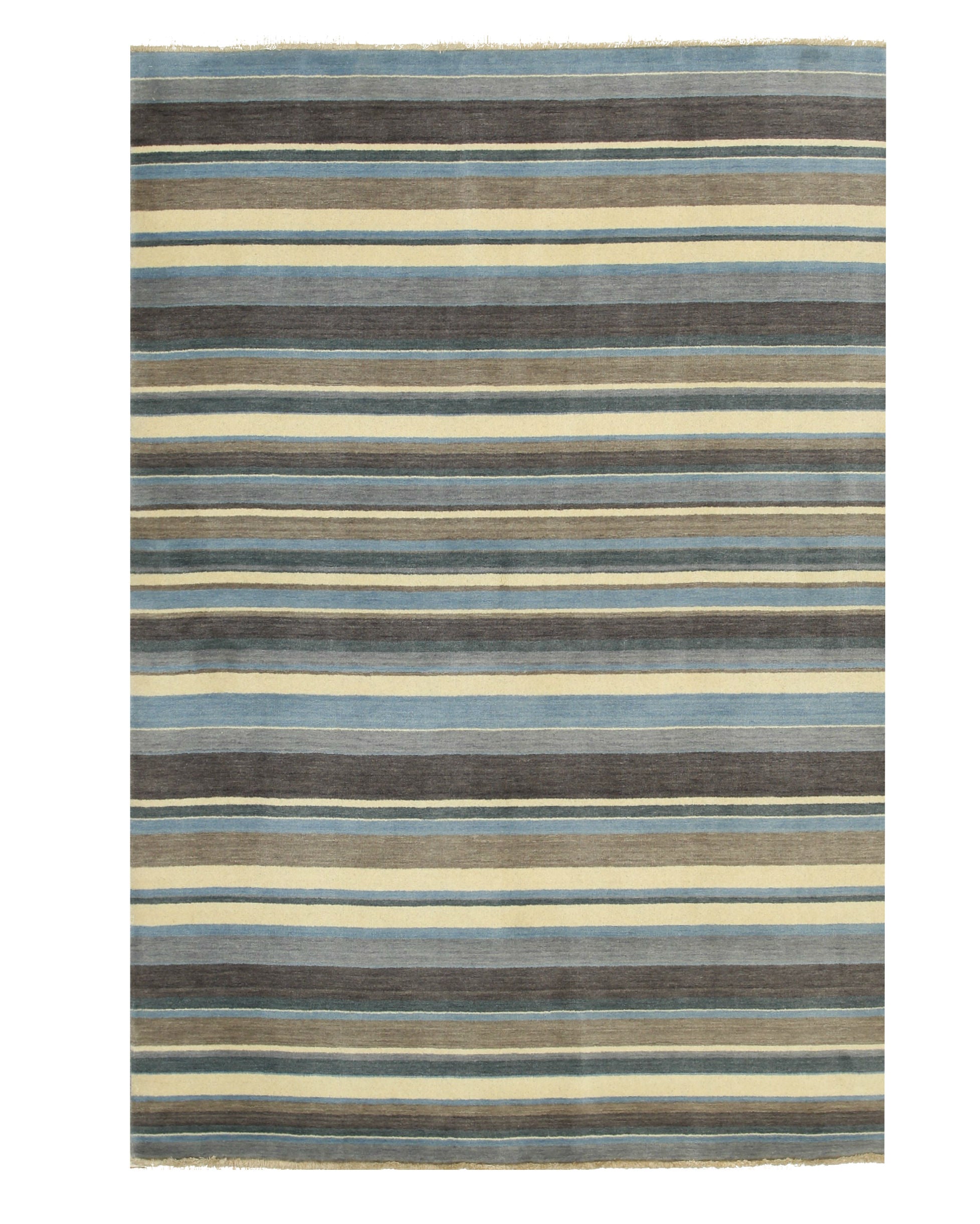 EORC Blue/Brown Handmade Wool Striped Rug