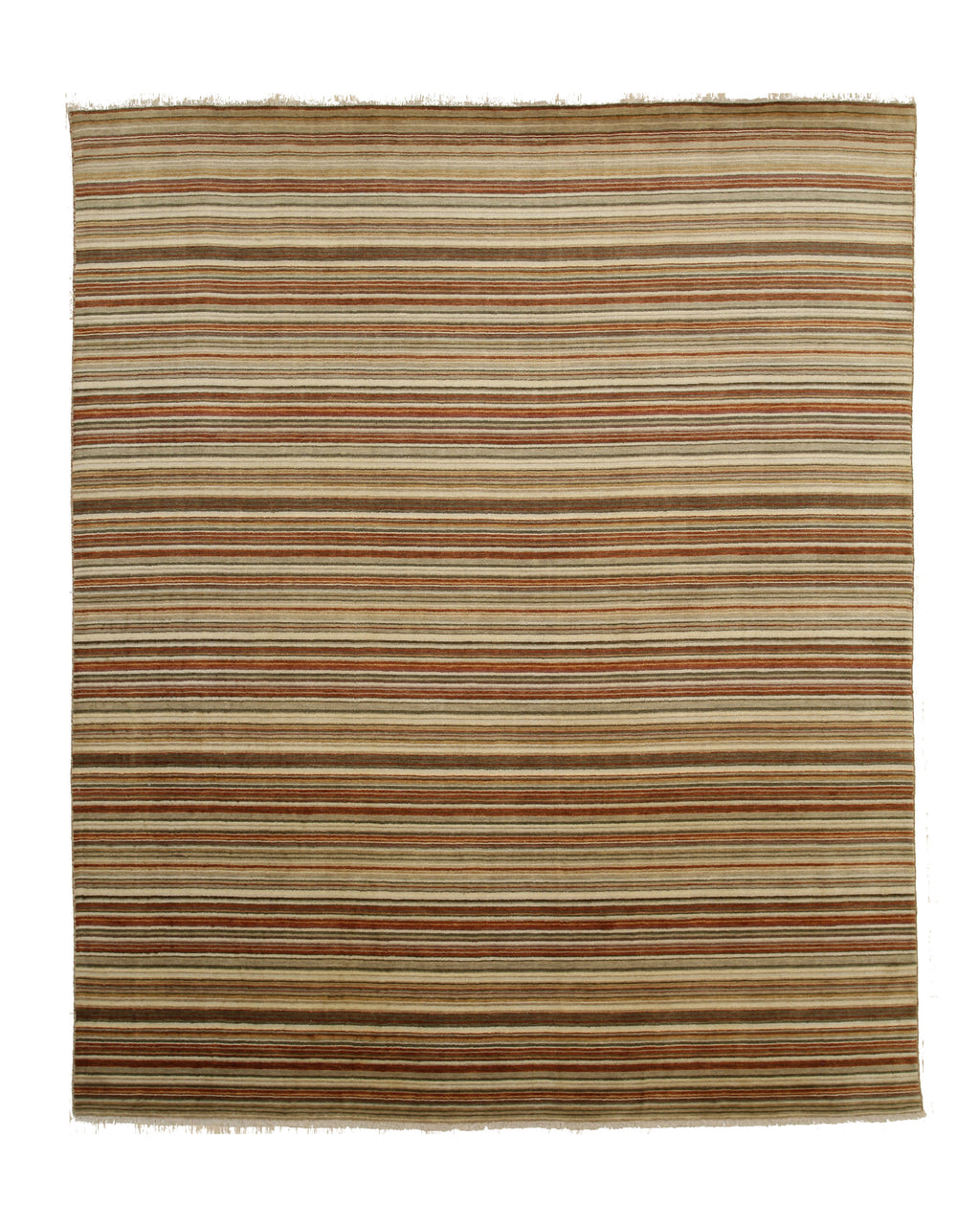 EORC Orange/Green Handmade Wool Striped Rug