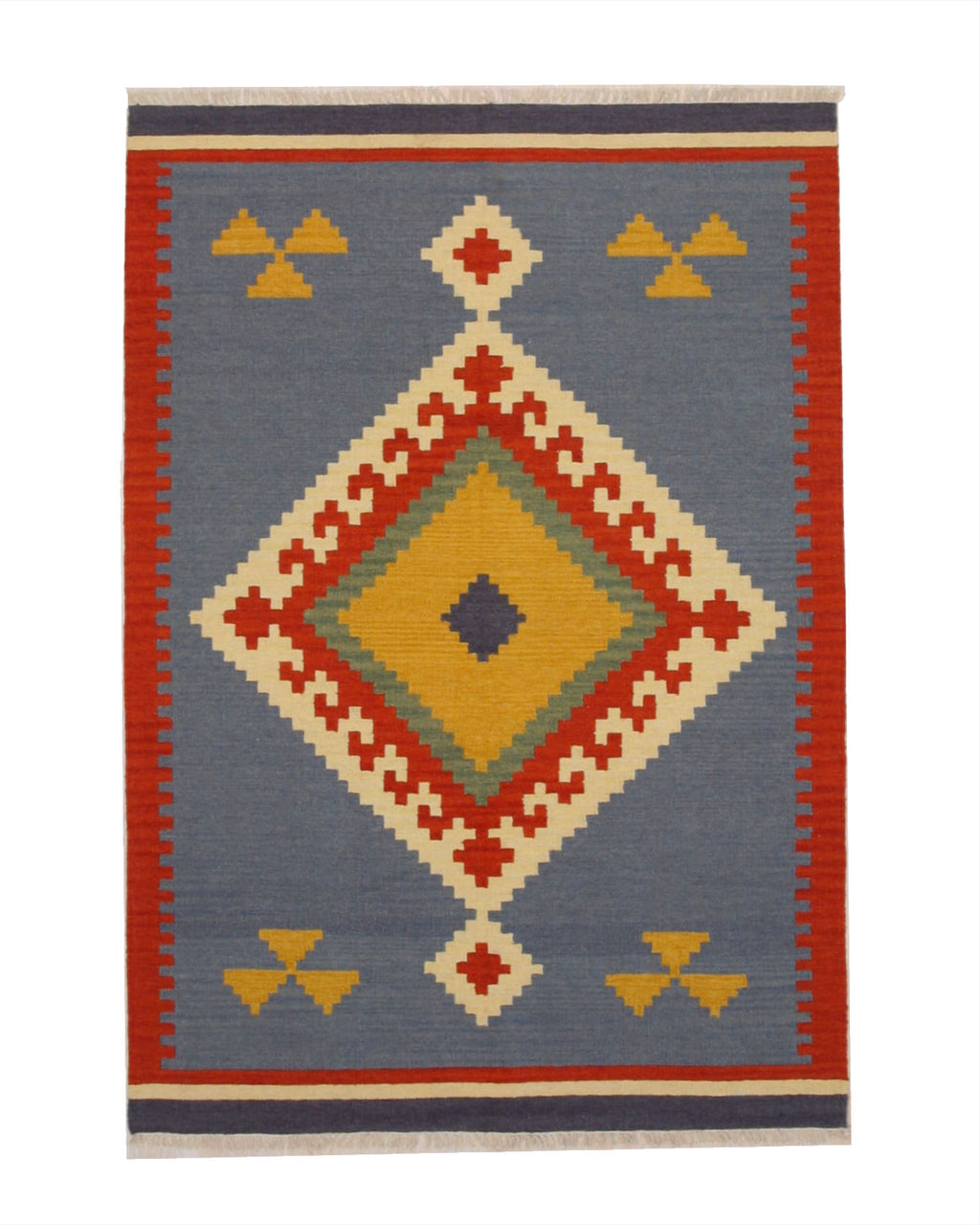 EORC Handmade Wool Blue Traditional Geometric Keysari Kilim Rug