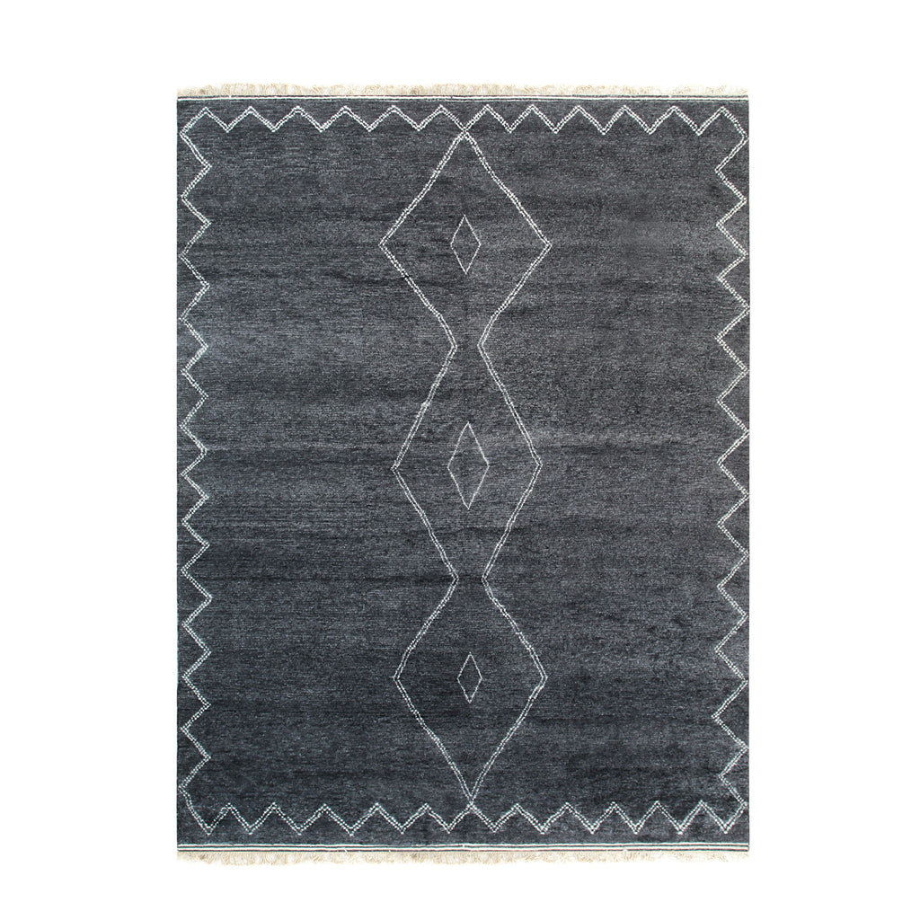 EORC Charcoal Hand Knotted Wool Moroccan Berber Moroccan Rug