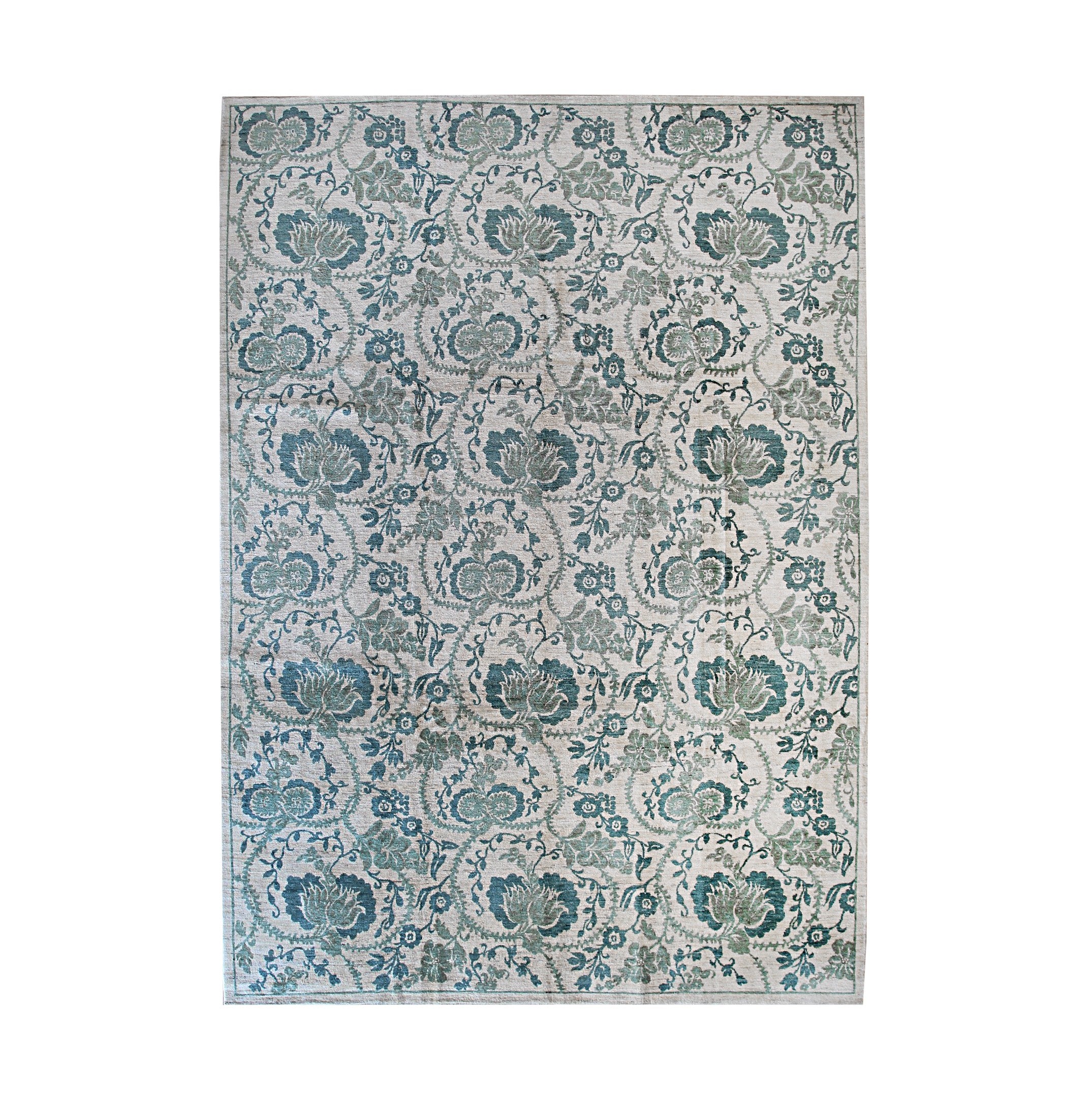 EORC Green Handmade Afghan Wool Turkish Knot Rug