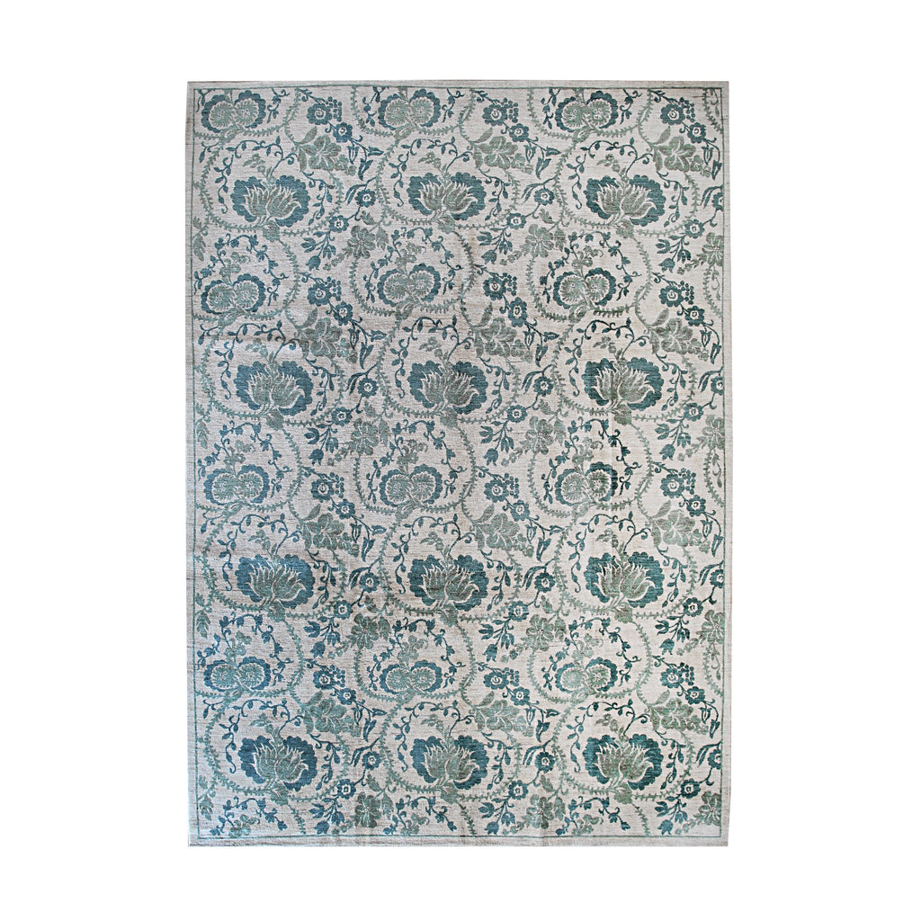 EORC Green Handmade Afghan Wool Turkish Knot Rug