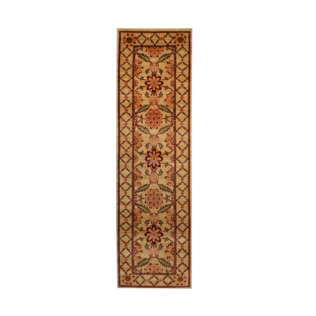 EORC Beige Handmade Afghan Wool Turkish Knot Rug